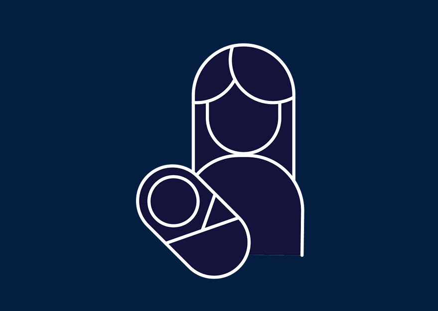 Symbolgrafik einer Mutter mit Baby als Darstellung familienfreundlicher Leistungen im Personalwesen. Die stilisierte Illustration steht für Fringe Benefits wie Elternzeit, Kinderbetreuung oder Unterstützung für Mitarbeitende mit Familie.